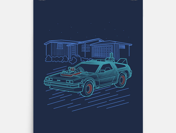Neon Line-Art De Lorean