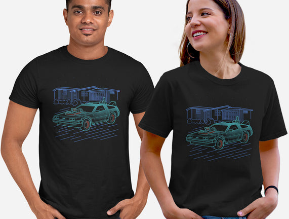 Neon Line-Art De Lorean