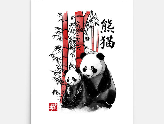 Panda And Cub Sumi-e