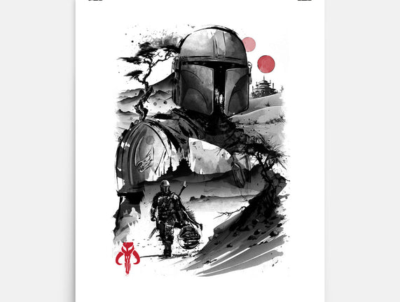 Bounty Hunter In The Desert Sumi-e
