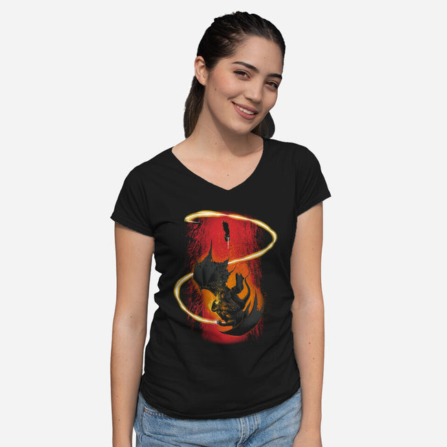 Wizard Vs Demon-Womens-V-Neck-Tee-Art_Of_One