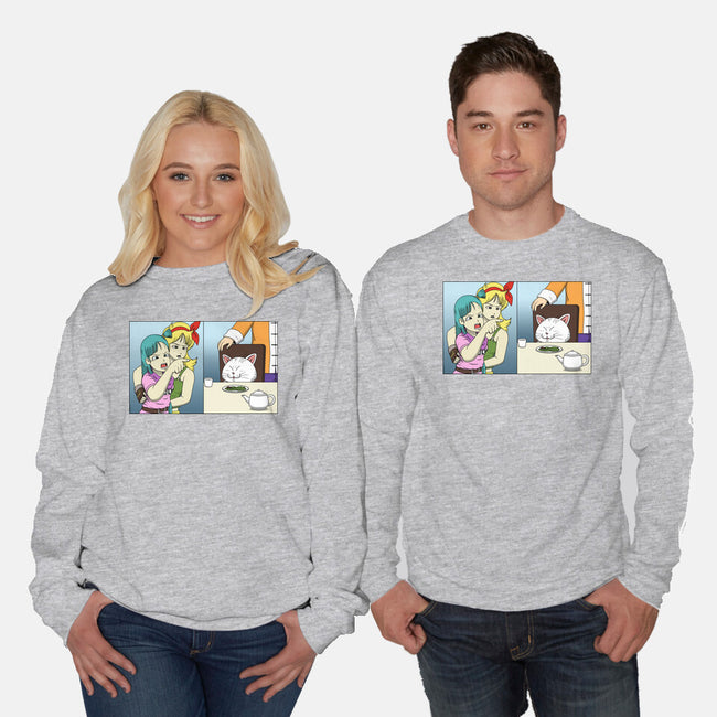 Girl Vs Cat-Unisex-Crew Neck-Sweatshirt-pigboom