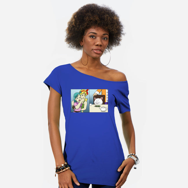 Girl Vs Cat-Womens-Off Shoulder-Tee-pigboom