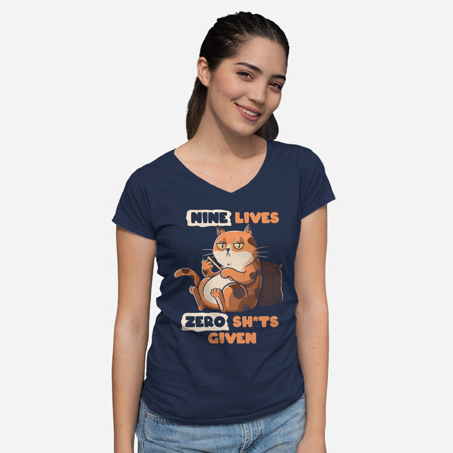 Nine Lives-Womens-V-Neck-Tee-tobefonseca