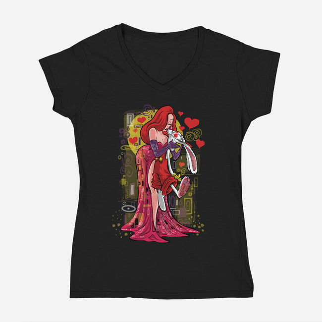 Animated Kiss-Womens-V-Neck-Tee-zascanauta