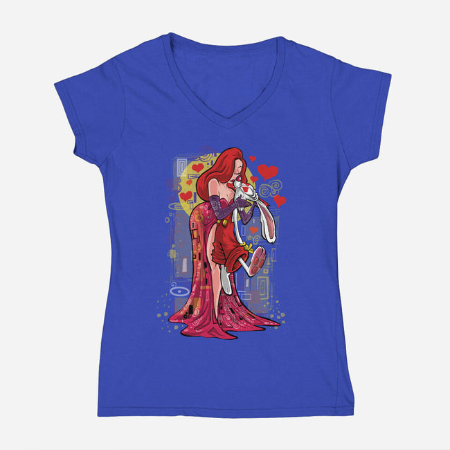 Animated Kiss-Womens-V-Neck-Tee-zascanauta