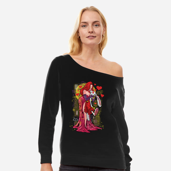 Animated Kiss-Womens-Off Shoulder-Sweatshirt-zascanauta