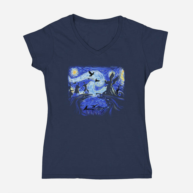 Deathly Hallow Starry Night-Womens-V-Neck-Tee-fanfabio