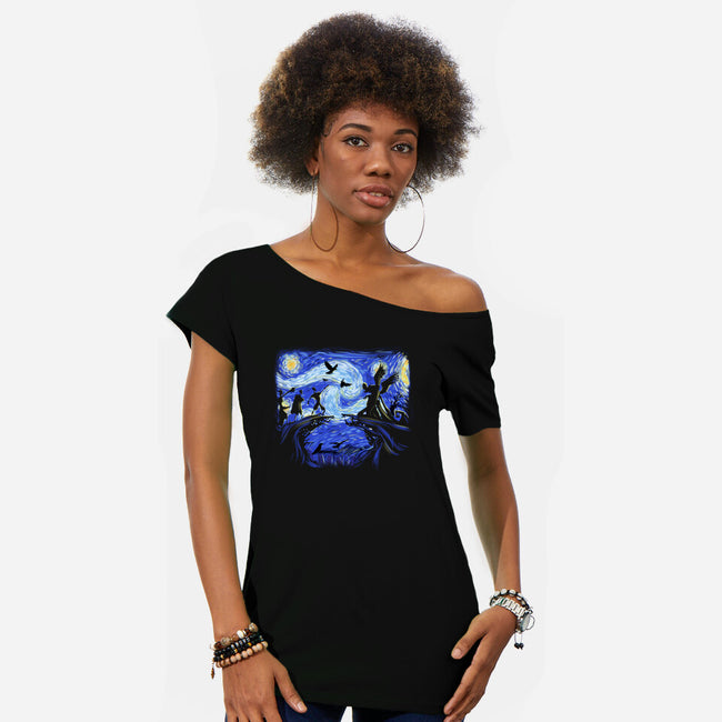 Deathly Hallow Starry Night-Womens-Off Shoulder-Tee-fanfabio