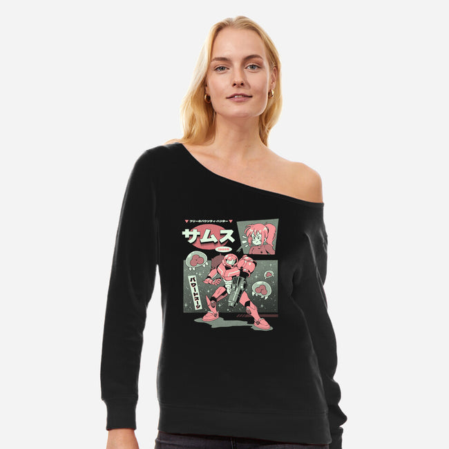 Bounty Hunter From Space-Womens-Off Shoulder-Sweatshirt-ilustrata