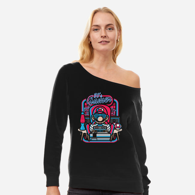 80s Gamer Room-Womens-Off Shoulder-Sweatshirt-jrberger