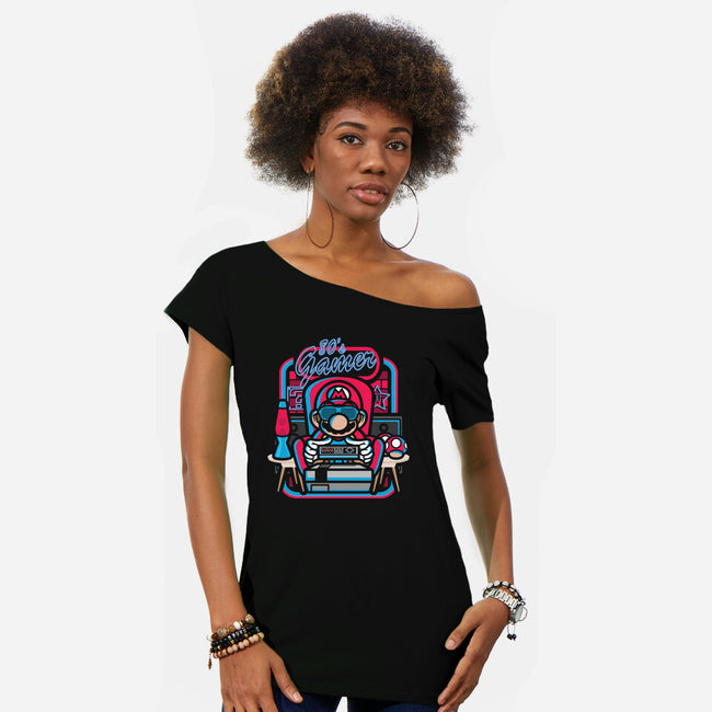 80s Gamer Room-Womens-Off Shoulder-Tee-jrberger