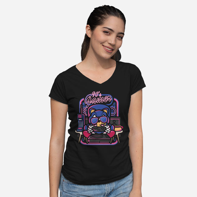 90s Gamer Room-Womens-V-Neck-Tee-jrberger