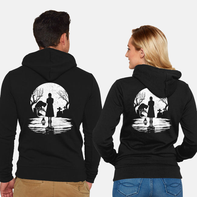 Spooky Moon-Unisex-Zip-Up-Sweatshirt-GrayspellHouse