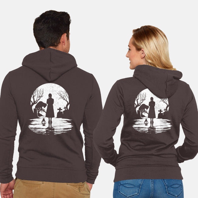 Spooky Moon-Unisex-Zip-Up-Sweatshirt-GrayspellHouse