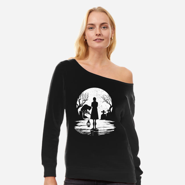 Spooky Moon-Womens-Off Shoulder-Sweatshirt-GrayspellHouse