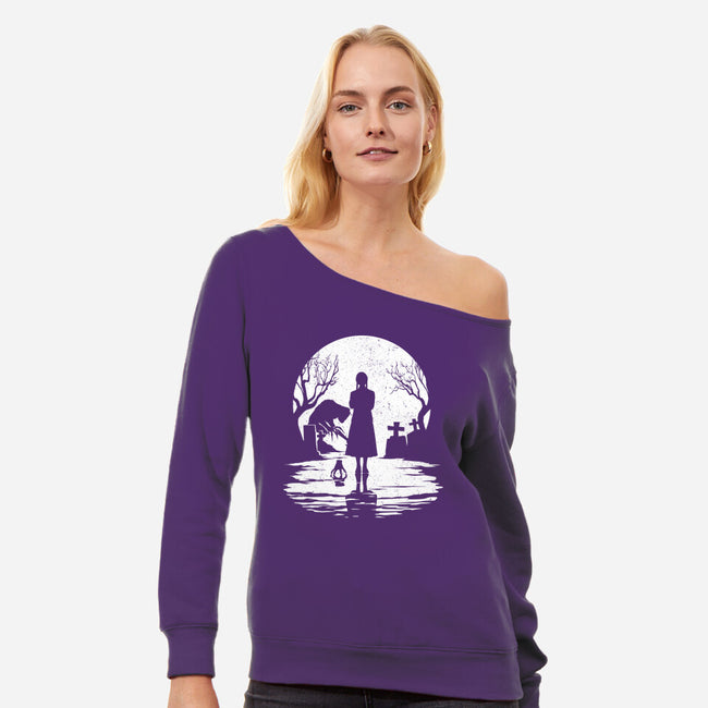 Spooky Moon-Womens-Off Shoulder-Sweatshirt-GrayspellHouse