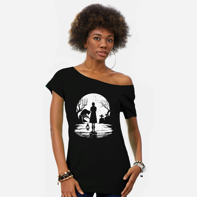 Spooky Moon-Womens-Off Shoulder-Tee-GrayspellHouse