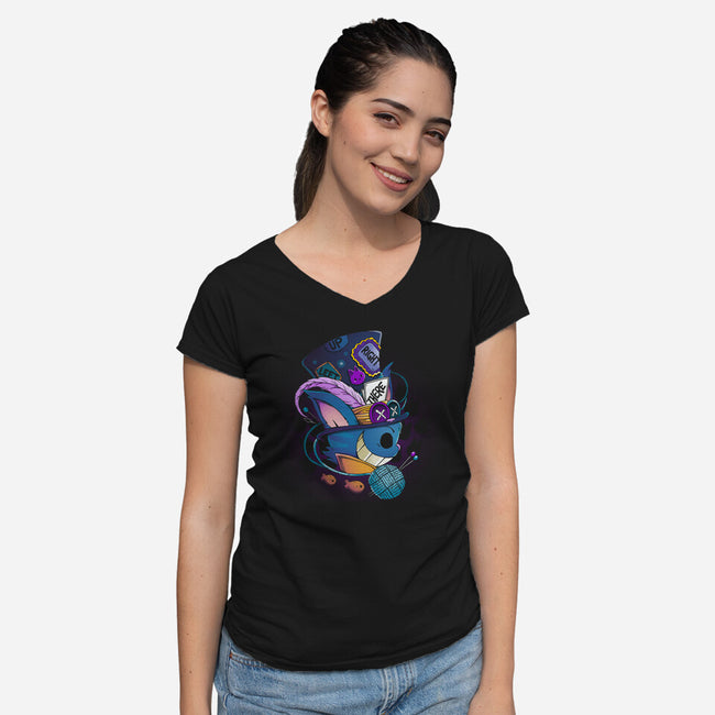 Weird Hatter-Womens-V-Neck-Tee-Vallina84