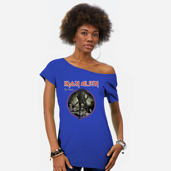 Iron Alien-Womens-Off Shoulder-Tee-retrodivision