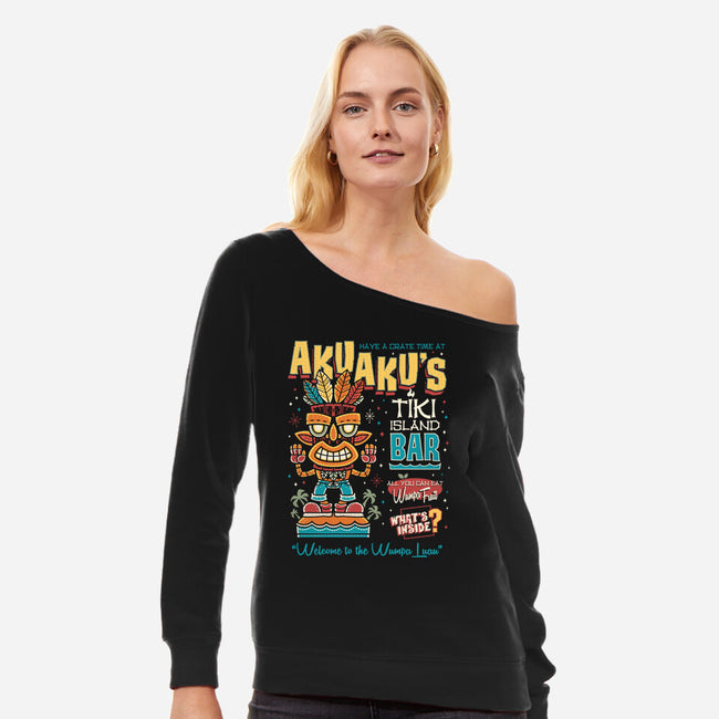 Aku Aku's Tiki Island-Womens-Off Shoulder-Sweatshirt-Nemons