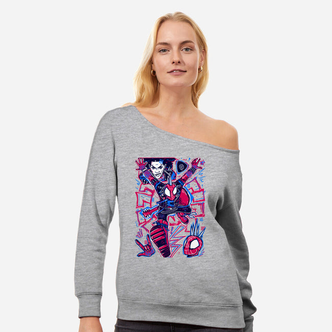 Hobie Brown Spider Punk-Womens-Off Shoulder-Sweatshirt-Panchi Art