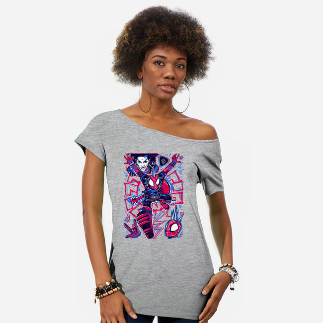 Hobie Brown Spider Punk-Womens-Off Shoulder-Tee-Panchi Art