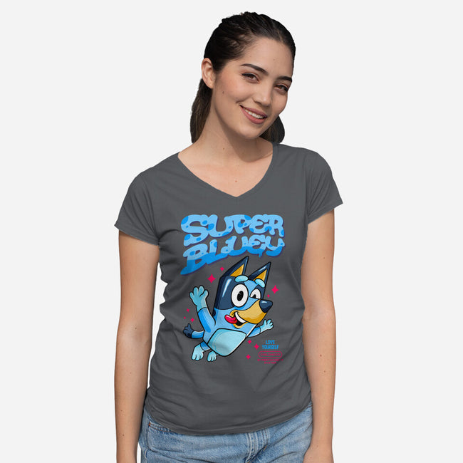 Super Bluey-Womens-V-Neck-Tee-spoilerinc