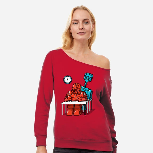 Robot Exam-Womens-Off Shoulder-Sweatshirt-Raffiti