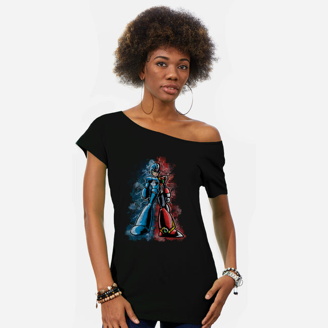 My Brother Robot-Womens-Off Shoulder-Tee-nickzzarto