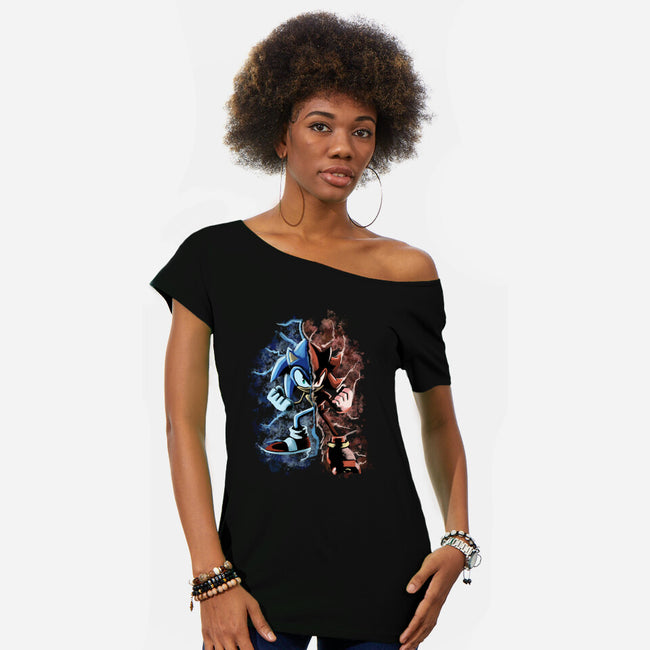 Two Faces Speed-Womens-Off Shoulder-Tee-nickzzarto