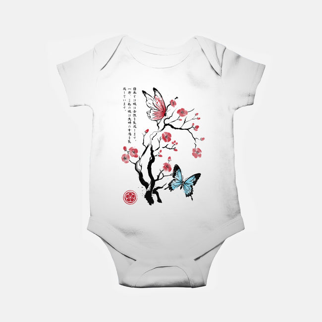 Two Butterflies Sumi-e-Baby-Basic-Onesie-DrMonekers