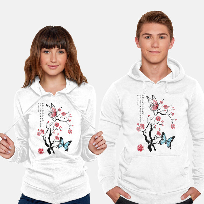 Two Butterflies Sumi-e-Unisex-Pullover-Sweatshirt-DrMonekers