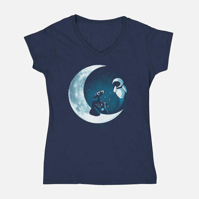 Love Robot Moon-Womens-V-Neck-Tee-Vallina84