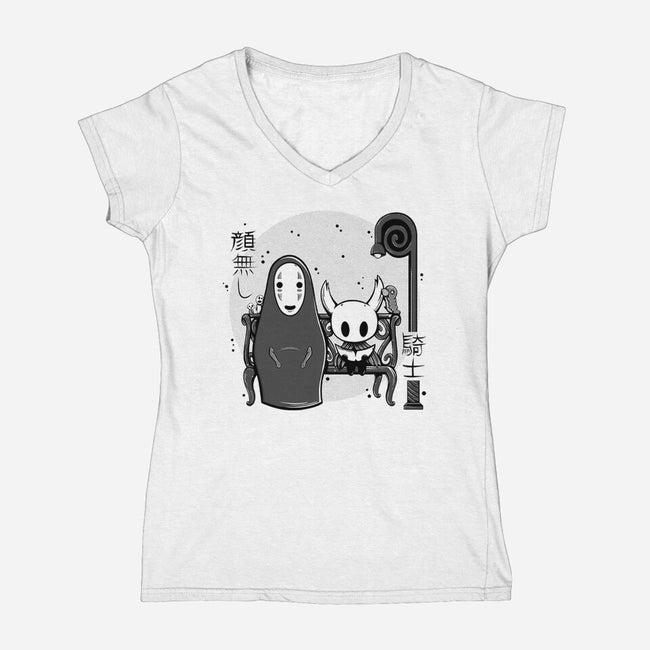 Hollow Face-Womens-V-Neck-Tee-Ca Mask