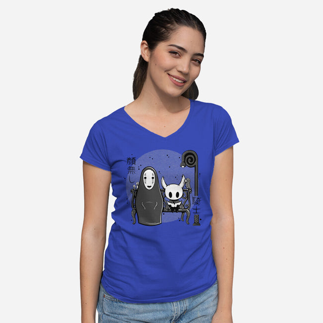 Hollow Face-Womens-V-Neck-Tee-Ca Mask