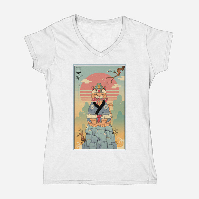 Meowster Adventure-Womens-V-Neck-Tee-vp021