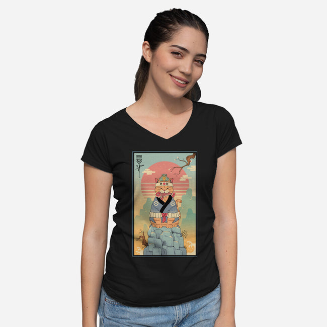 Meowster Adventure-Womens-V-Neck-Tee-vp021