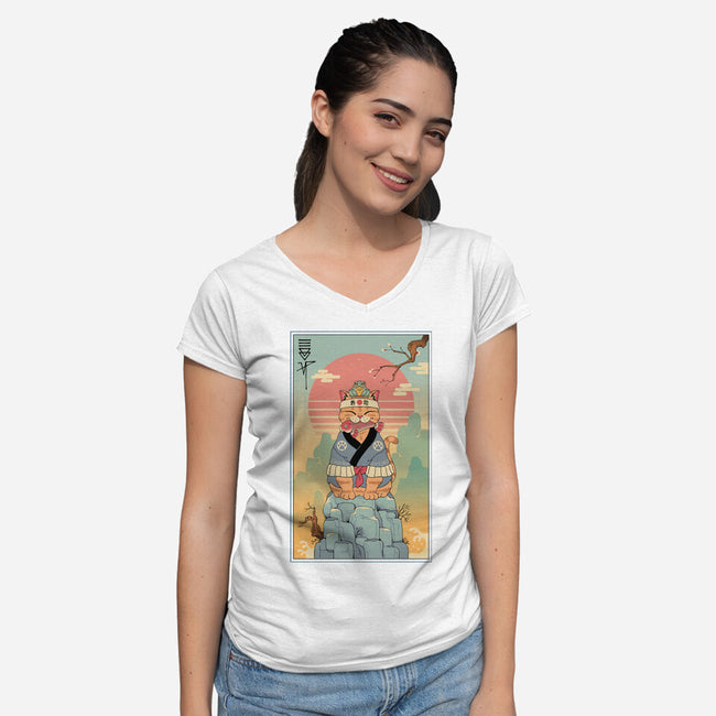 Meowster Adventure-Womens-V-Neck-Tee-vp021