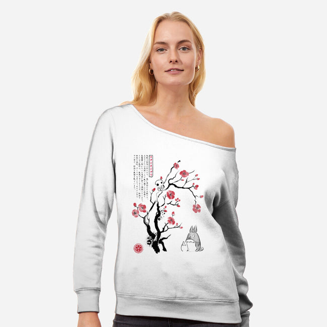 Spirits Sumi-e-Womens-Off Shoulder-Sweatshirt-DrMonekers