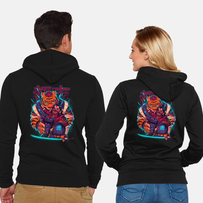 Cyber Samurai Tiger-Unisex-Zip-Up-Sweatshirt-Bruno Mota