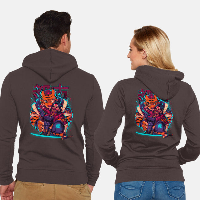 Cyber Samurai Tiger-Unisex-Zip-Up-Sweatshirt-Bruno Mota