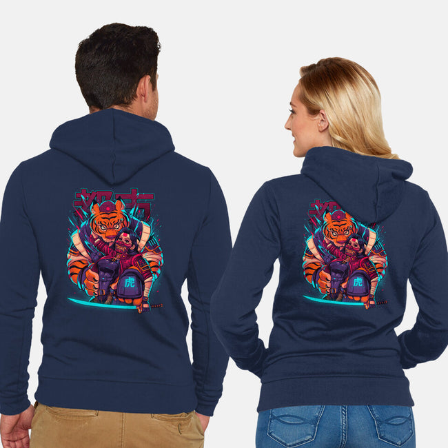 Cyber Samurai Tiger-Unisex-Zip-Up-Sweatshirt-Bruno Mota