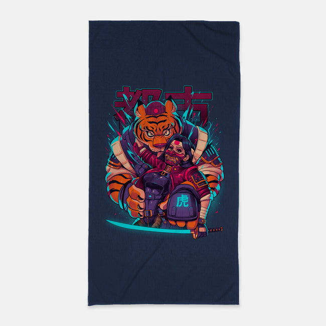 Cyber Samurai Tiger-None-Beach-Towel-Bruno Mota