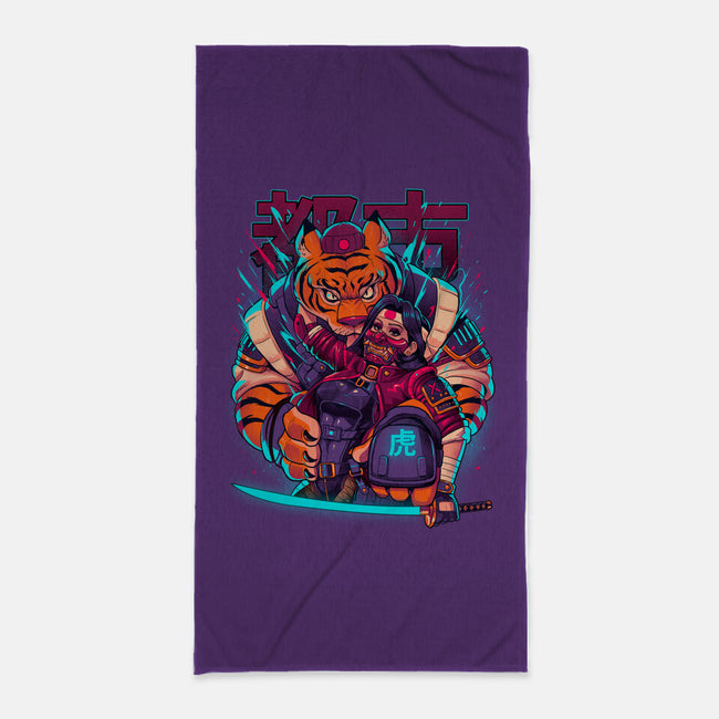 Cyber Samurai Tiger-None-Beach-Towel-Bruno Mota