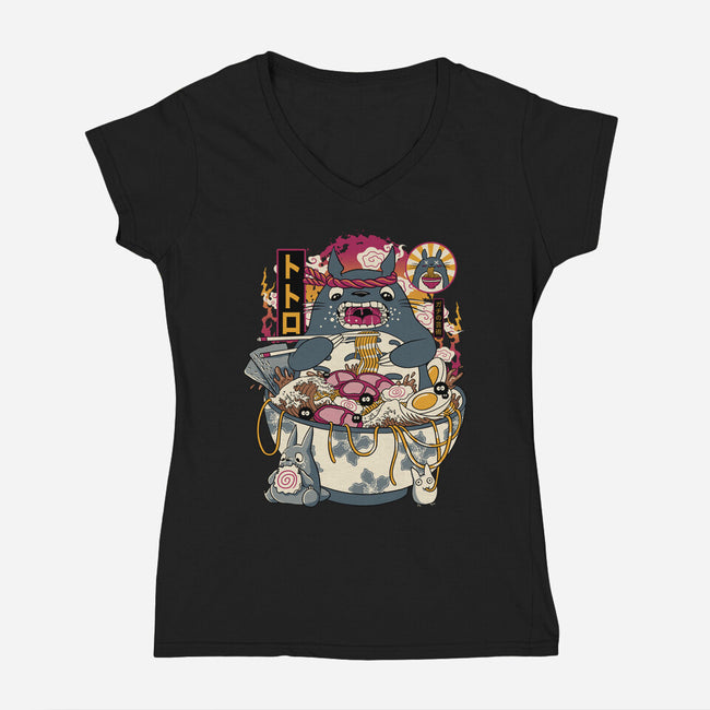 Ramen Totoro-Womens-V-Neck-Tee-gaci