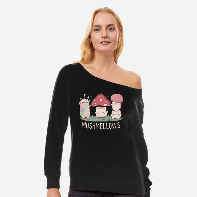 Mushmellows Kawaii Fungi-Womens-Off Shoulder-Sweatshirt-tobefonseca