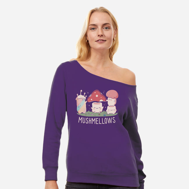 Mushmellows Kawaii Fungi-Womens-Off Shoulder-Sweatshirt-tobefonseca