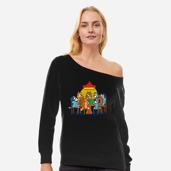 Heelers Playing Poker-Womens-Off Shoulder-Sweatshirt-dalethesk8er