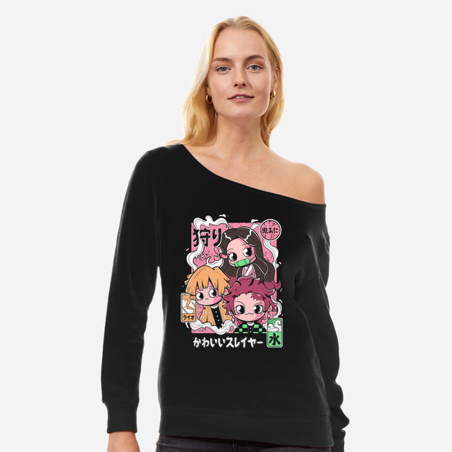 Cute Demon Slayer-Womens-Off Shoulder-Sweatshirt-Ca Mask